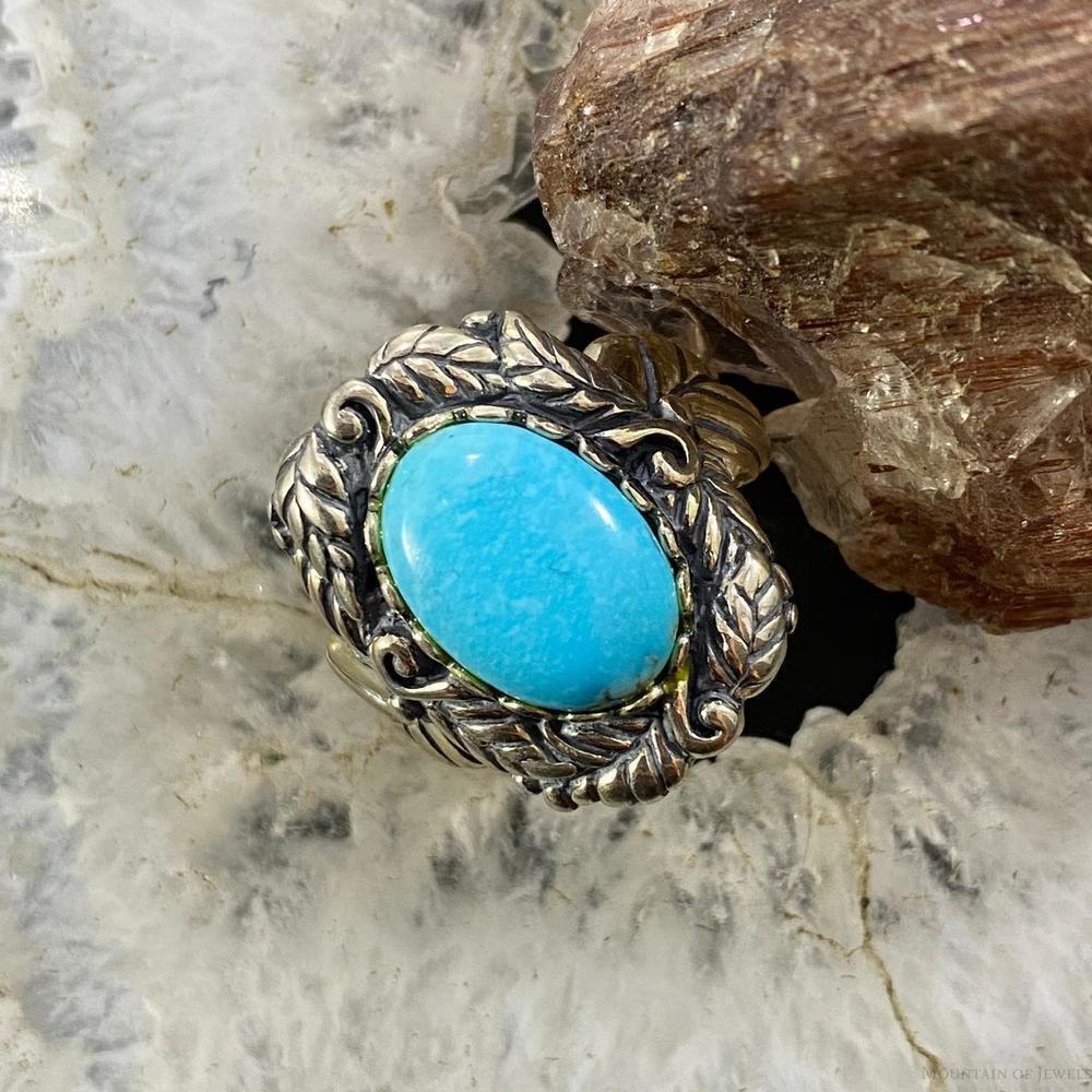 Carolyn Pollack Sterling Silver Oval Turquoise Leaf Design Ring Size 7, 8.5 - Picture 2 of 10